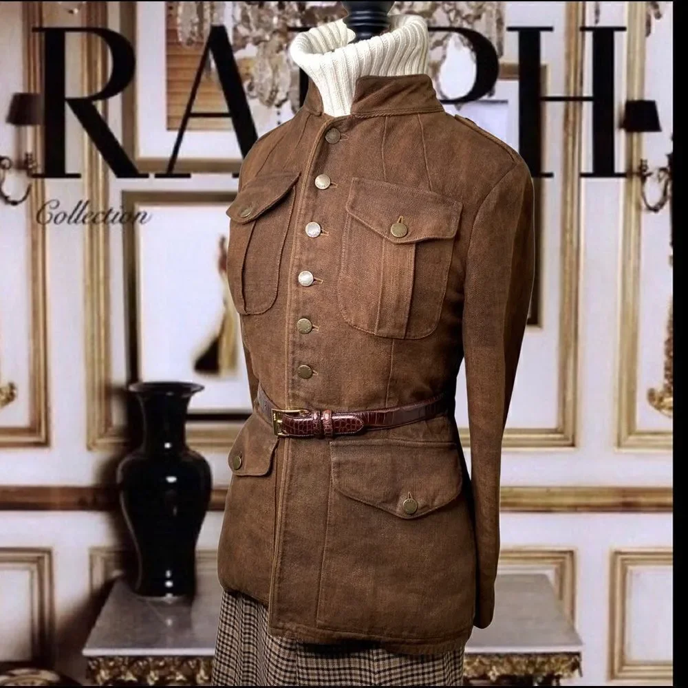 Ralph Lauren Collection Italian Linen Winslow Antique Brown Field Jacket